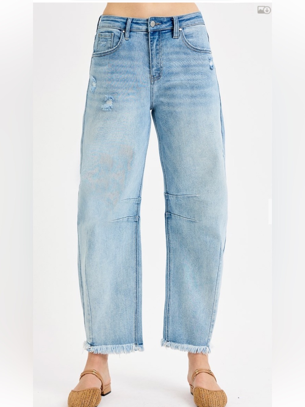 Risen Light Blue High-Rise Barrel Jeans